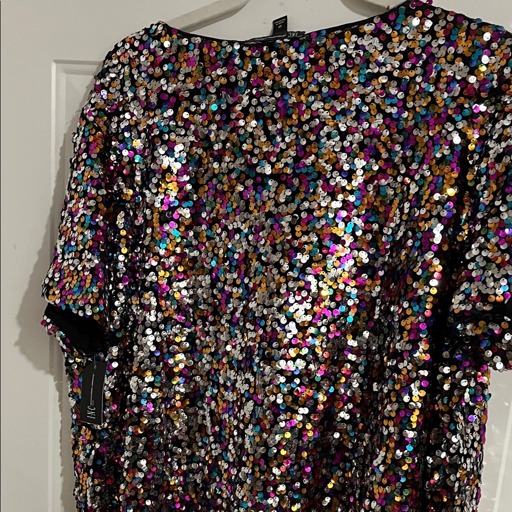 INC International Concepts Sequin Top - Black and Multicolor - Picture 7 of 9